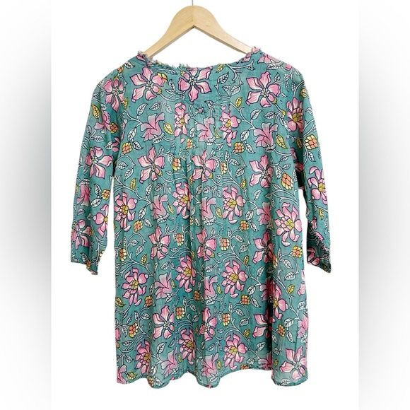 Natural Life Boho Floral Peasant Top Teal Pink Hippie Bohemian Blouse S/M - Picture 6 of 8